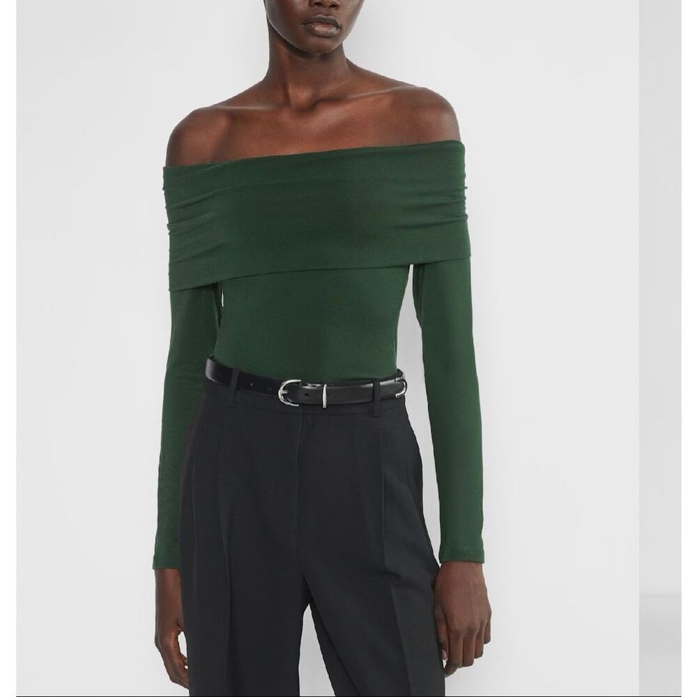 Aritzia streamline Women's Off-the-shoulder Long Sleeve Top Dark green S NEW